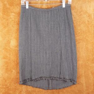 TOM K NGUYEN Womens Skirt Size 4 Gray Pinstripe Pencil Ruffle Hi Lo Front Slit